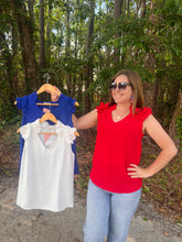 Load image into Gallery viewer, Solid Top V Neck With Ruffled Details