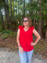 Load image into Gallery viewer, Solid Top V Neck With Ruffled Details