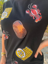 Load image into Gallery viewer, Sequin Crawfish Potato Lemon Corn Graphic Tee