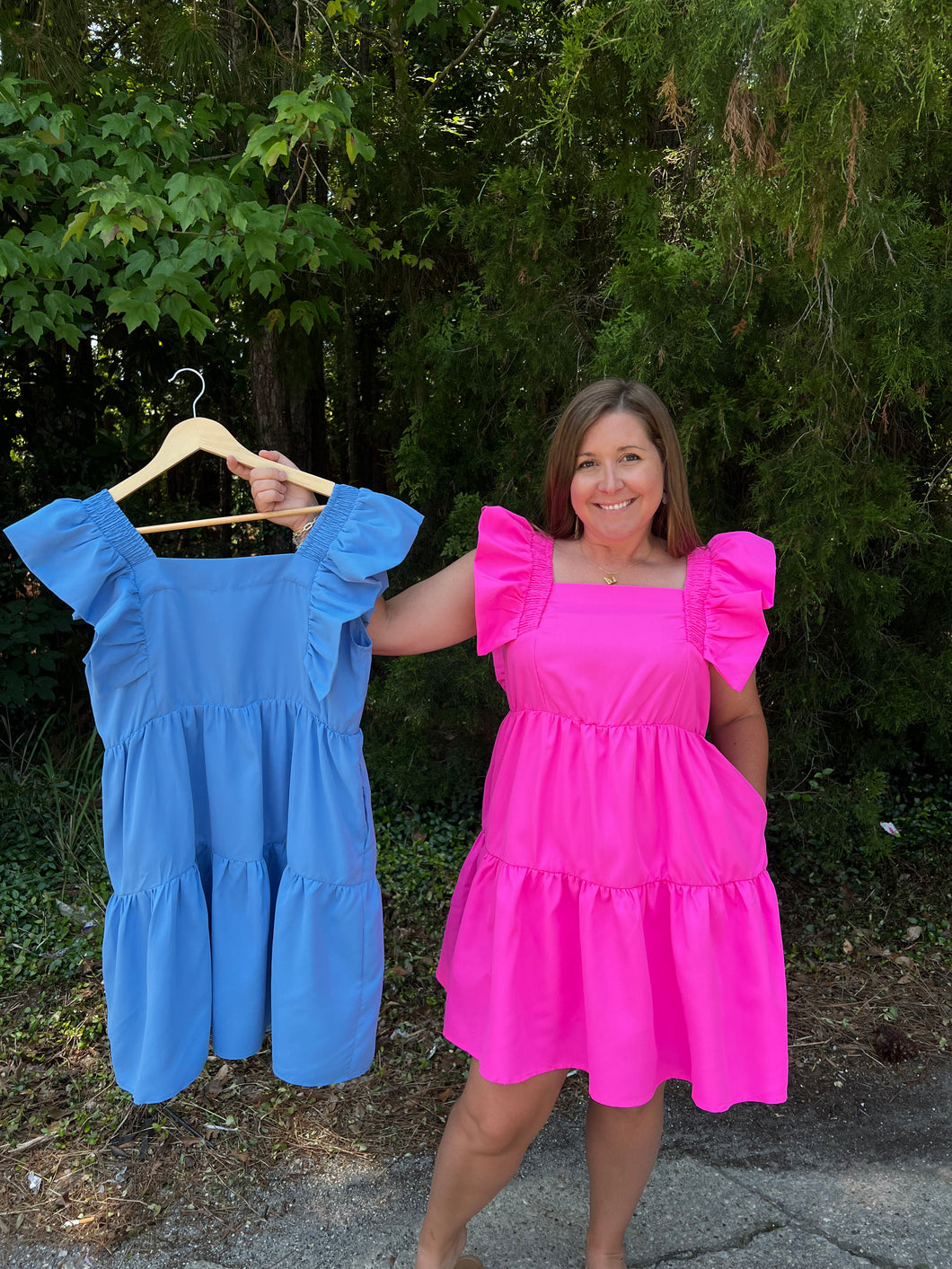 H40024 Solid Pockets Baby Doll Dress