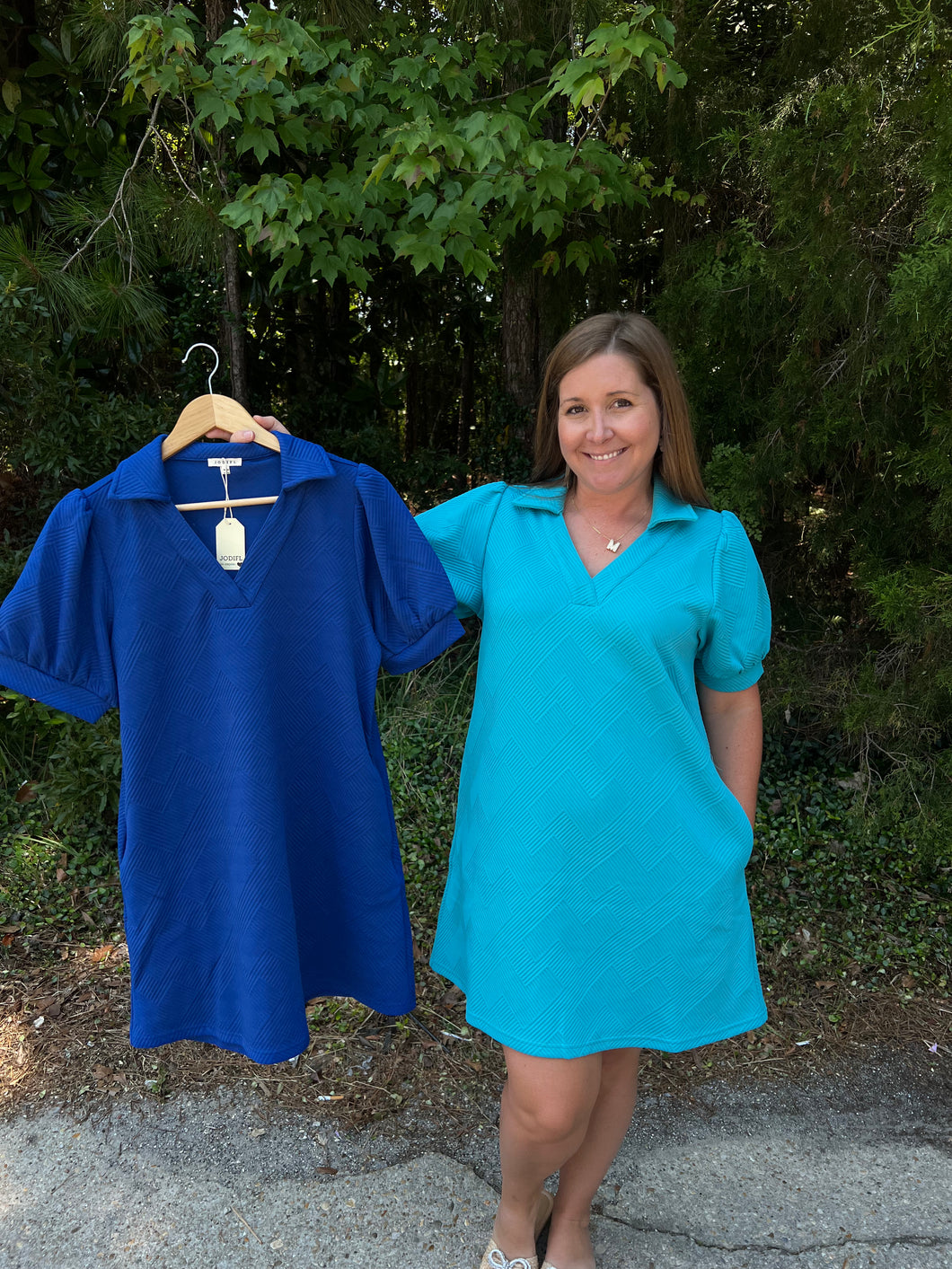 G11853-Textured Open Collar Dress