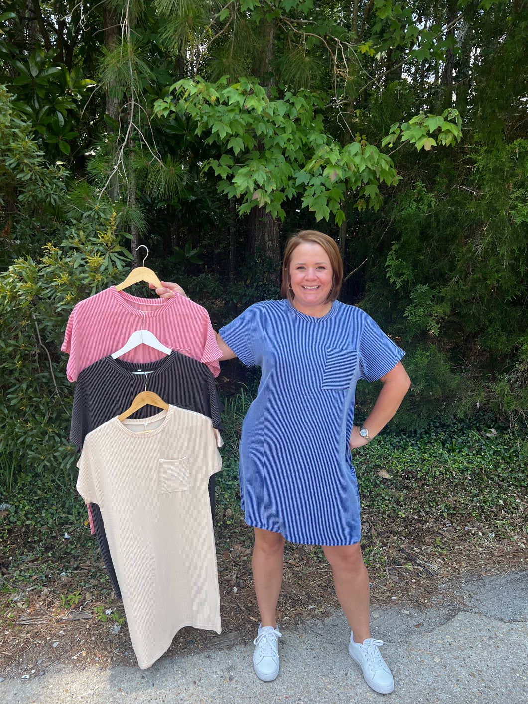 Textured Short Sleeve Pocket Dress