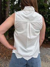Load image into Gallery viewer, Solid sleeveless top featuring eyelet embroidery detail