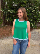 Load image into Gallery viewer, Solid sleeveless knit top featuring contrast binding trim
