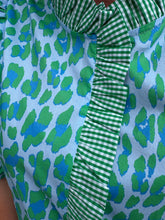 Load image into Gallery viewer, Leopard print puff sleeve top featuring ruffle trim band collar