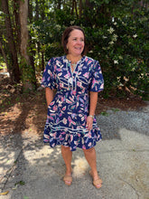 Load image into Gallery viewer, Short Sleeve Woven Print Mini Dress with Pockets