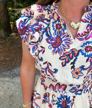 Load image into Gallery viewer, Ruffled Sleeve Woven Print Midi Dress with Pockets
