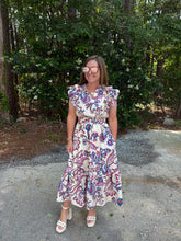 Load image into Gallery viewer, Ruffled Sleeve Woven Print Midi Dress with Pockets