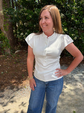 Load image into Gallery viewer, Solid ruffled mock neck flutter sleeve top