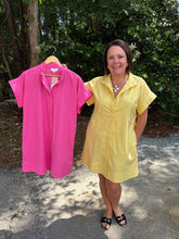 Load image into Gallery viewer, Solid short sleeve mini dress featuring hidden button placket.