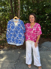 Load image into Gallery viewer, Drop shoulder v neck floral oversized fit top