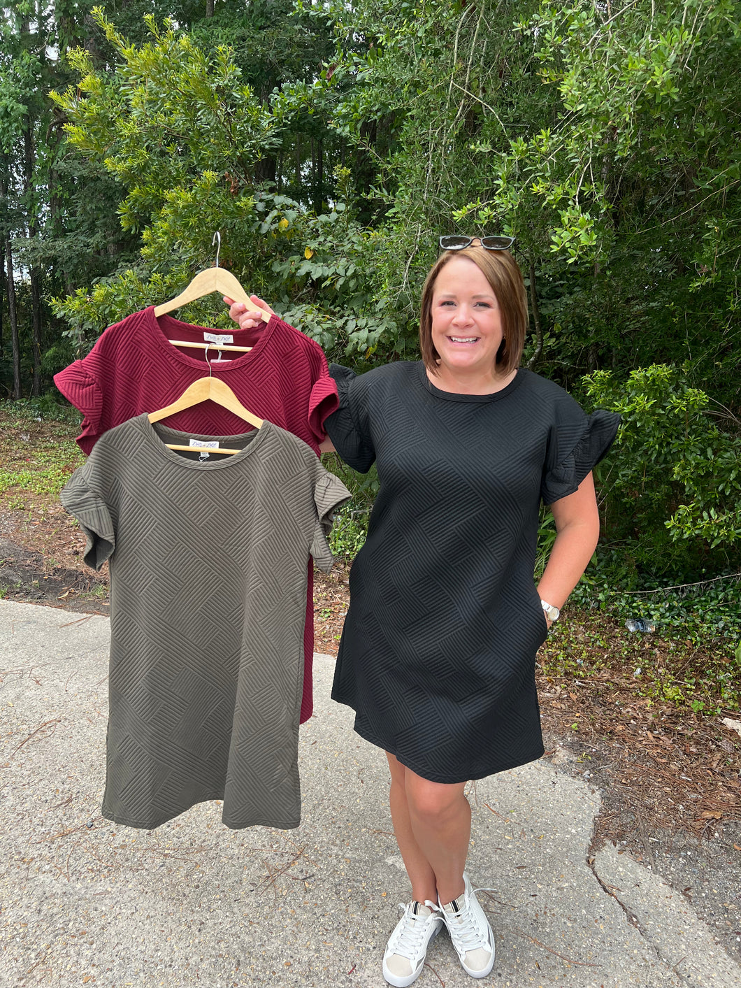 SY7072 Ruffle Sleeve Quilted Knit Dress