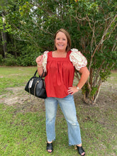 Load image into Gallery viewer, T23665 Solid square neck short sleeve top featuring ruffle detail at sleeves.