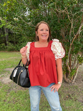 Load image into Gallery viewer, T23665 Solid square neck short sleeve top featuring ruffle detail at sleeves.