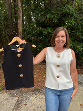 Load image into Gallery viewer, Sleeveless solid top with front gold seashell embellishment