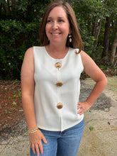 Load image into Gallery viewer, Sleeveless solid top with front gold seashell embellishment