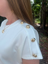Load image into Gallery viewer, Solid short sleeve knit top with gold button detail