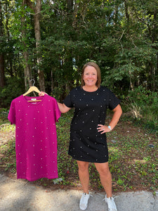 D21994 Solid short sleeve dress with stud detail