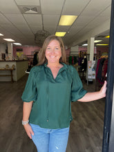 Load image into Gallery viewer, T24539 Solid half sleeve v-neck top featuring ruffled neckline