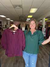 Load image into Gallery viewer, T24539 Solid half sleeve v-neck top featuring ruffled neckline