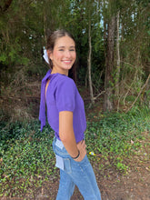 Load image into Gallery viewer, SK11420 MESH BOW SHORT SLEEVE SWEATER TOP