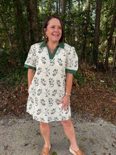 Load image into Gallery viewer, SHORT SLEEVE WOVEN EMBROIDERED COLLARED MINI DRESS WITH POCKETS