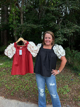 Load image into Gallery viewer, T23665 Solid square neck short sleeve top featuring ruffle detail at sleeves.