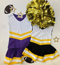 Load image into Gallery viewer, Avery's Accents Cheer outfit Purple and Gold