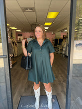 Load image into Gallery viewer, D23830 Solid short sleeve collared mini dress featuring button detail at front.