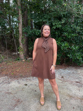 Load image into Gallery viewer, Solid Mini Dress With Scarf Neck Detail