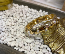 Load image into Gallery viewer, gold stretch bracelet with multi rhinestone and pearl studded accents