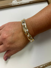 Load image into Gallery viewer, gold stretch bracelet with multi rhinestone and pearl studded accents