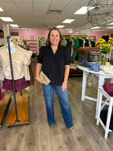 Load image into Gallery viewer, T24766 Solid v-neck short sleeve button down top featuring braided trim