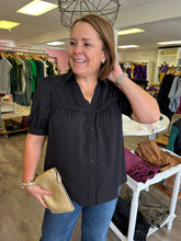 Load image into Gallery viewer, T24766 Solid v-neck short sleeve button down top featuring braided trim