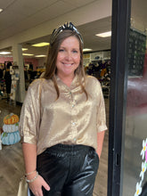 Load image into Gallery viewer, VT81945- Henley Neckline Metallic Woven Blouse