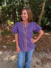 Load image into Gallery viewer, Purple Gingham Top With Yellow Detail