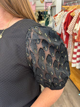 Load image into Gallery viewer, 34790 Gold Feather Textured Puff Sleeve Top