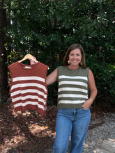 Load image into Gallery viewer, Sleeveless Stripe Sweater Top With Side Gold Buttons