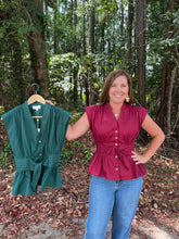 Load image into Gallery viewer, Solid V-neck sleeveless blouse featuring self-tie waist detail