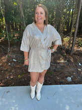 Load image into Gallery viewer, Half Sleeve Surplice Wrap Sequin Romper
