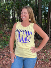 Load image into Gallery viewer, Butter/Purple Metallic Tigers Tank
