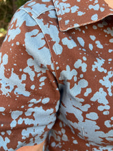 Load image into Gallery viewer, Printed short sleeve denim mini dress featuring button closure at front