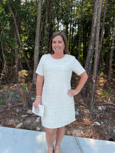 Load image into Gallery viewer, Short Sleeve Floral Embellished Tweed Mini Dress