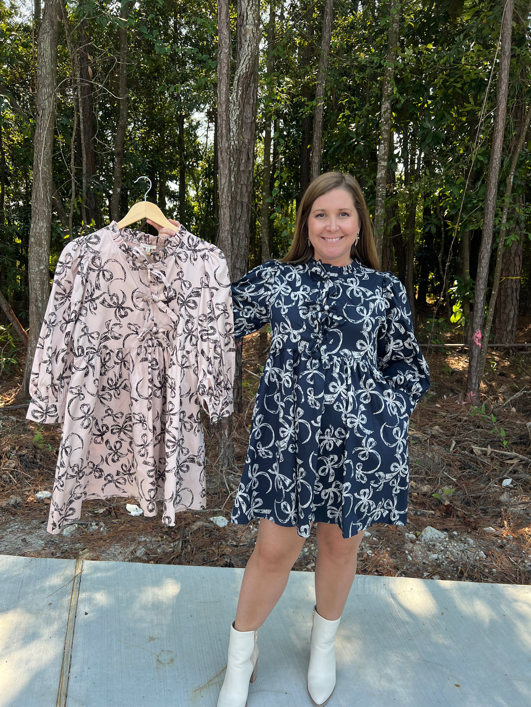 Bow Pattern Print Baby Doll Dress