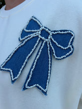Load image into Gallery viewer, Sweatshirt Top with Denim Patch Bow
