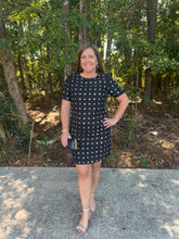 Load image into Gallery viewer, Short Sleeve Floral Embellished Tweed Mini Dress