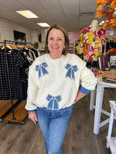 Load image into Gallery viewer, Sweatshirt Top with Denim Patch Bow