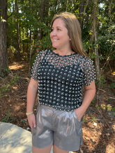 Load image into Gallery viewer, Lurex Crochet Lace Pearl Beaded Top