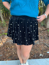 Load image into Gallery viewer, Crushed Velvet Pearl Embellished Skort
