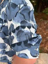 Load image into Gallery viewer, T25148 Printed button closure ¾ puff sleeve top featuring collared v neck